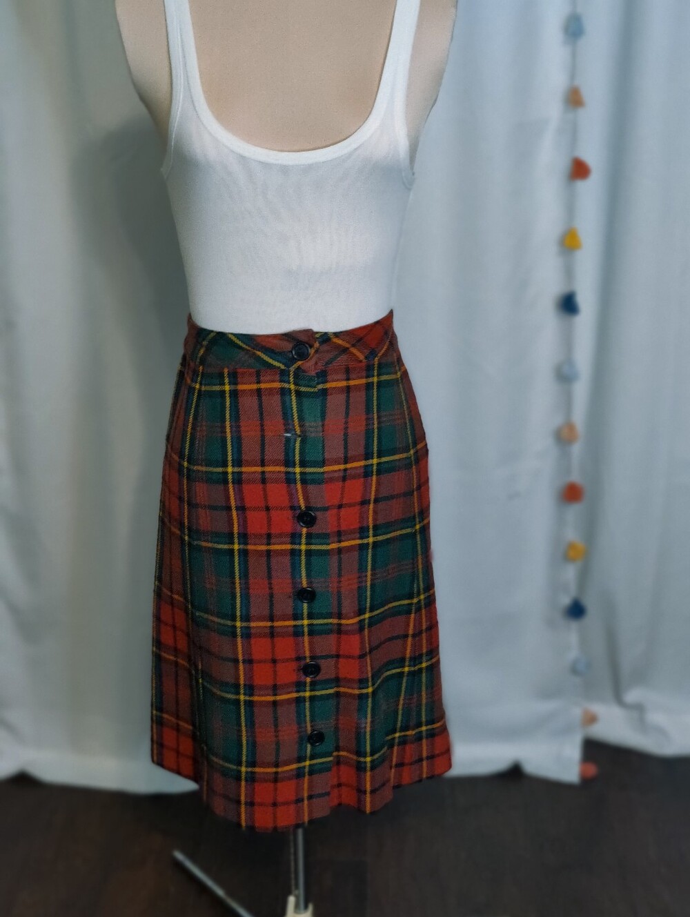 Vintage 60s Schoolgirl Collegiate Plaid Button Front Mini Skirt Lined Grunge M
